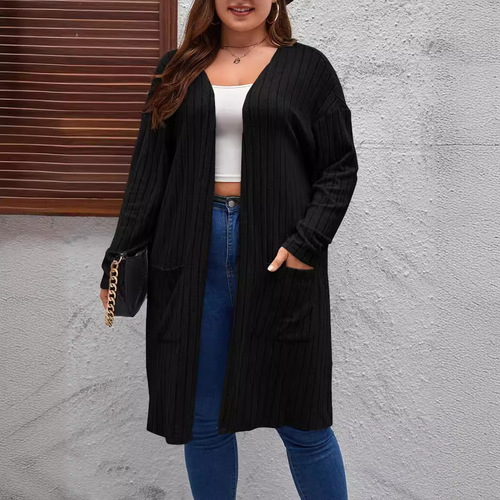 2024 Spring European and American Cross-border Amazon New Plus Size Casual Long Sleeve Cardigan Knitwear Outerwear for Women