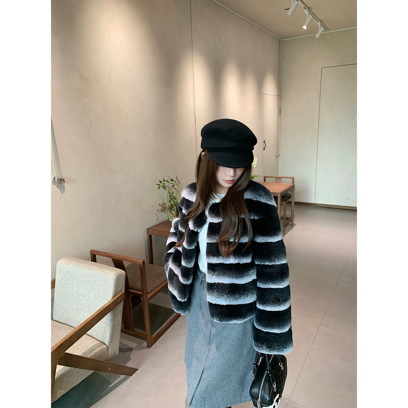 Star Condensation Cream Full Rex Rex Rabbit Fur Jacket Women's Short Style High-Quality Winter New Style Young Style
