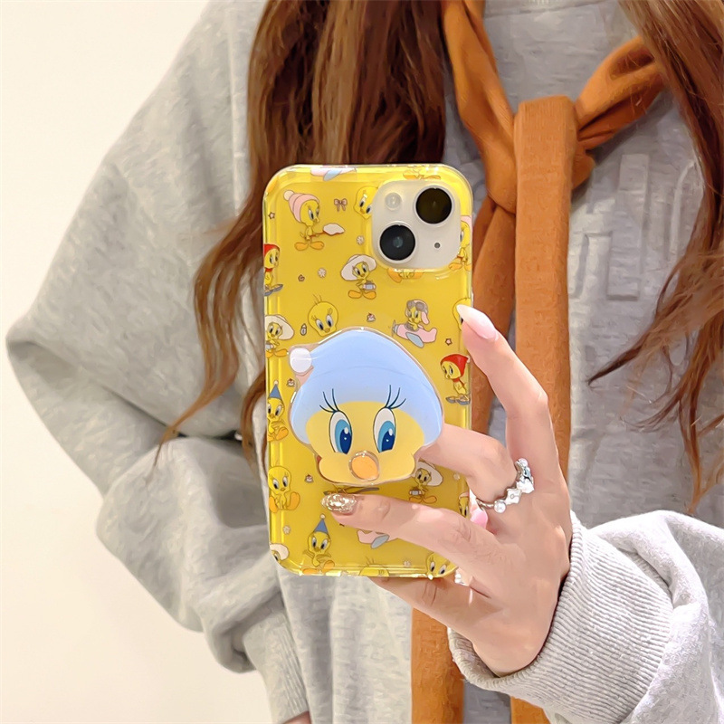 Dibujos animados lindos japoneses y coreanos pantalla completa patito amarillo adecuado para Apple 15/16promax creativo 14pro celebridad de Internet 15/16p