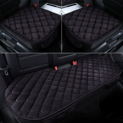Single-piece three-piece car rear seat cushion without backrest short plush non-slip winter thickened simple warm seat cushion (Seat cushion, seat cover) - black-three-piece-set