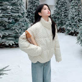 【意法】梦玫2024冬韩系休闲风韩系减龄波点保暖蓬松短款羽绒服