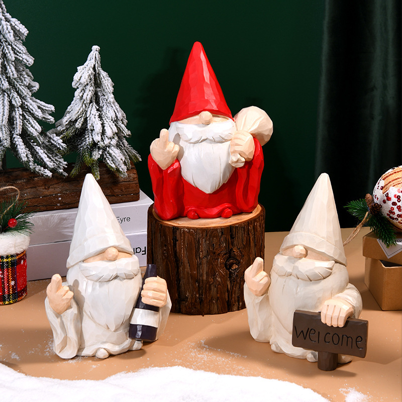 Christmas Cute Handmade Ornaments Elf Santa Claus Decoration Elf Dwarf Resin Large Ornaments Crafts