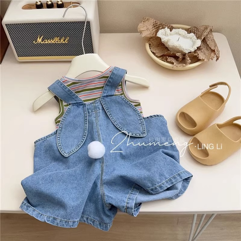 Children's clothing girls summer clothing 2023 new style pants baby fashionable rabbit overalls jeans children's shorts