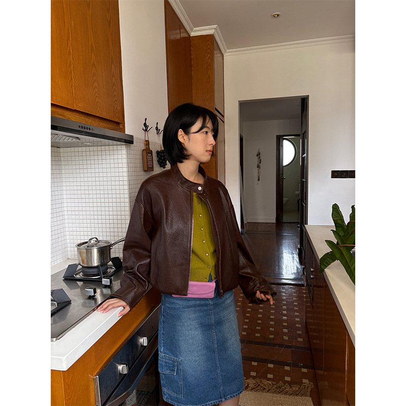 [Clearance, No Returns] Women's Autumn/Winter Classic Soft Genuine Leather Jacket Stylish and Fashionable Top 060