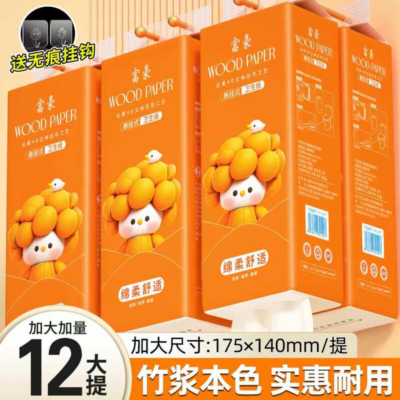 Luxury 12-Pack Hanging Tissue Household Toilet Paper Tiktok Same Style Dry and Wet Dual-Use Tissues Facial Tissues Wholesale Box Delivery