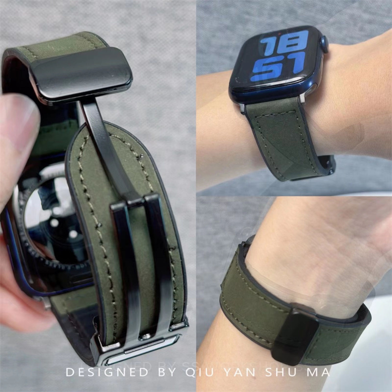 Suitable for Apple Iwatchs10S9Ultra8765432 Watch Strap Genuine Leather Silicone Crazy Horse Pattern for Men and Women