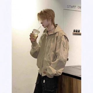 美式复古短款外套男士春秋季休闲工装连帽棒球服高级感哈灵顿夹克