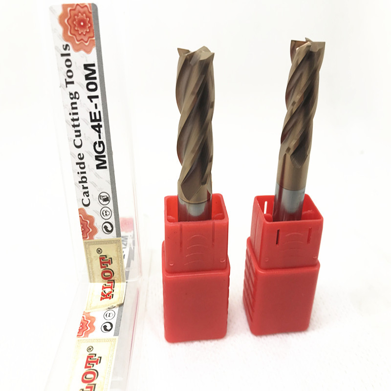 KLOT60度钨钢古铜色涂层铣刀4刃2刃不锈钢用加长立铣3-20*100mm