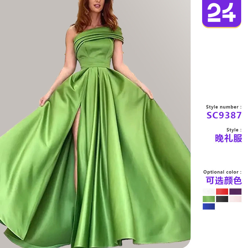 Foreign Trade Satin One-Shoulder Dress Amazon Evening Gown Birthday Party Tutu Dress Green Sexy Dress Light Luxury Foreign Trade Satin One-Shoulder Dress Amazon Evening Gown Birthday Party Tutu Dress Green Sexy Dress Light Luxury
