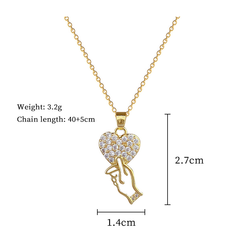 Finger Love Full Diamond Light Luxury Temperament Gorgeous Full Diamond Necklace Female Versatile Collarbone Chain Titanium Steel Chain_voghion.com