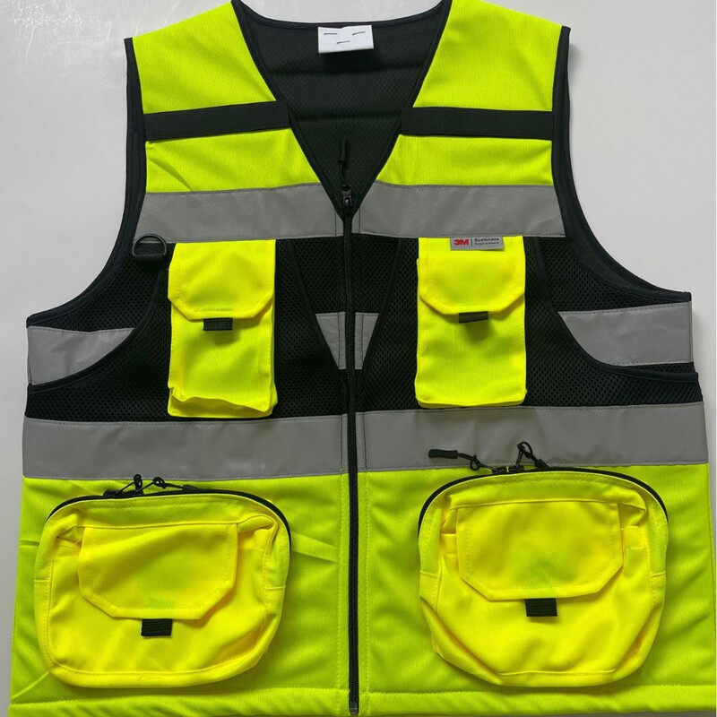 Ansi Class2 High Visibility Security Vest Multi Pocket Reflective Waistcoat Construction Orange Reflective Vest