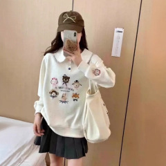 娃娃领卫衣女 秋冬季爆款通勤设计感宽松减龄翻领刺绣彩点棉卫衣