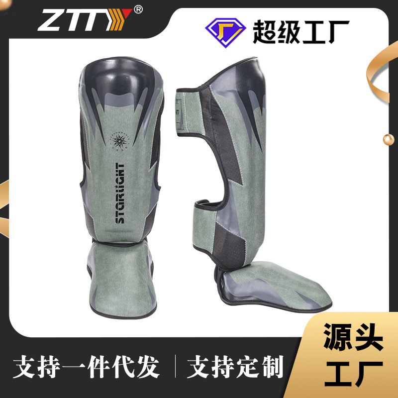 Protectores de piernas para boxeo de suelo, protectores de piernas profesionales para Muay Thai y Sanda, con calzado, protección de tobillos, protección de empeines y espinilleras.