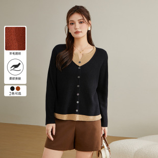 CaiDuobao plus size Women's Fat mm2024 Winter New Contrast Color Fake Two-piece Design Sweater DDMY2328