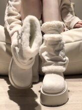 白色复古厚底加绒加厚雪地靴女款2025新款春夏保暖东北毛毛棉鞋子