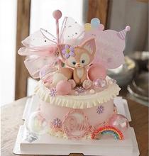 网红粉色小狐狸蛋糕装饰摆件川沙妲己女孩生日甜品台装扮插件配件