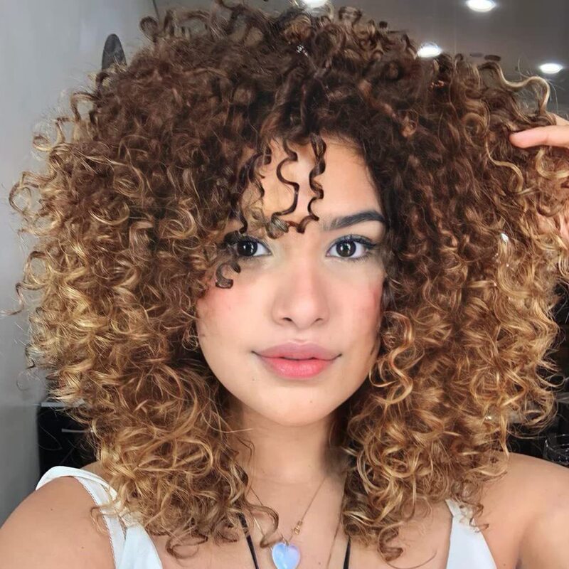European and American Short Curly Hair African Sexy Small Curly Curly Afro Kinky Curly Gradient Light Brown Wig Headgear European and American Short Curly Hair African Sexy Small Curly Curly Afro Kinky Curly Gradient Light Brown Wig Headgear