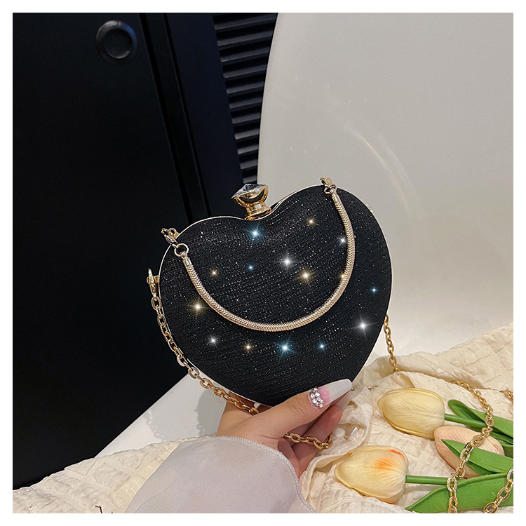 Borsa a tracolla diagonale in metallo con intarsi di diamanti a forma di cuore di pesca, da sera, da donna, nuova_voghion.com