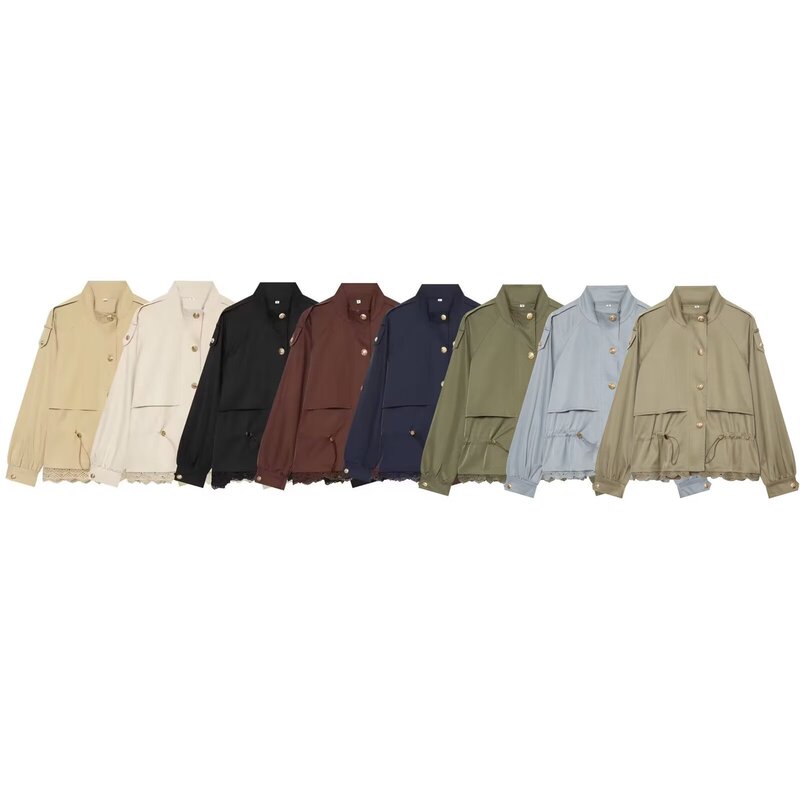 ZA Foreign Trade Wholesale European and American Style Women's Clothing French Style Versatile Waist-Cinching Lace Patchwork Stand-Collar Work Jacket