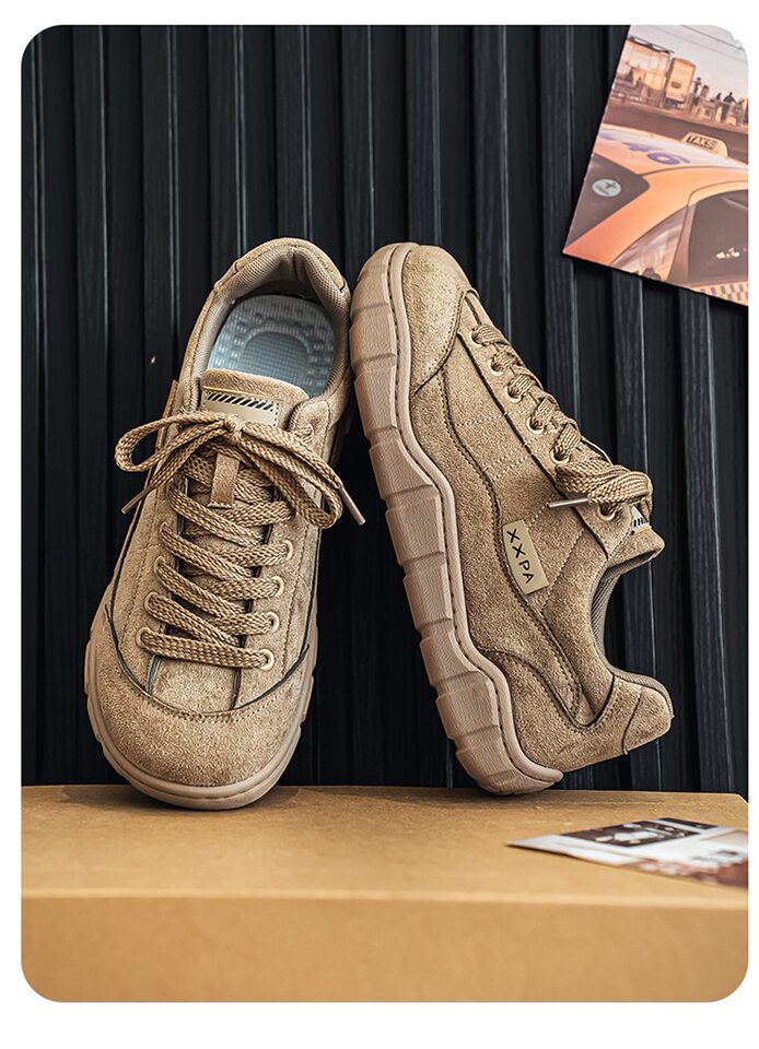 Giày sneaker nam cổ thấp form rộng mũi tròn, đế dày 3 cm, phong cách retro, cỡ lớn — 5018 Kaki, 5018 màu lạc đà, 5018 màu đen chi tiết 16