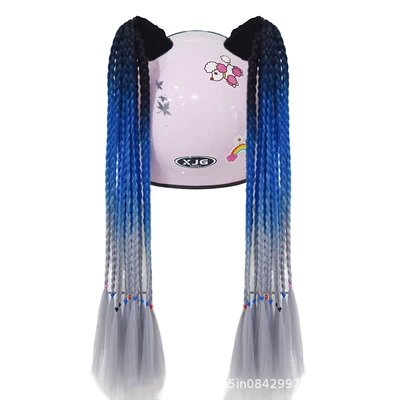 Motosiklet dəbilqələri: Ponytail Wig Motorcycle Motorcycle Decoration - 2-thin-strips-of-black-blue-and-gray