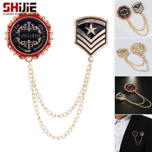 European and American fashion retro British style undead bird Sun Star Shield pendant tassel brooch collar pin badge accessories
