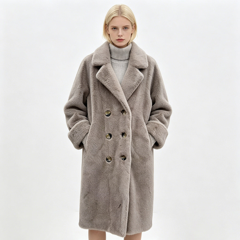 New Style Faux Fur Coat for Women, Long Fur Coat with Integrated Fur and Leather, Autumn and Winter Thickened Coat with Rabbit Fur
