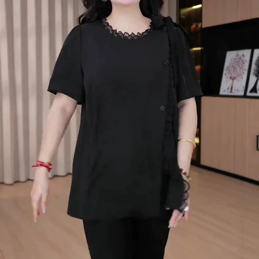 Летняя новая мода, дизайн Sense Mom 120kg размера плюс, шифоновая рубашка для похудения, топ, повседневная элегантная женская одежда