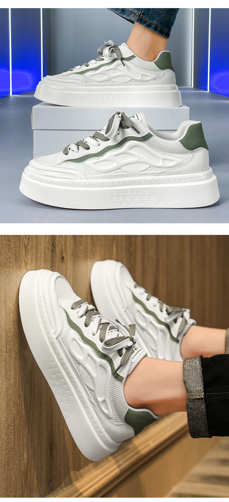 Herren Herbst atmungsaktives Mesh vielseitig lässig höhenverstellbar Board Jugend trendige Marke Sport Anti-Rutsch dicke Sohle_voghion.com