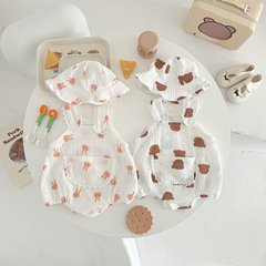 Baby clothes for 0-2 years old summer, soft cotton gauze, breathable, newborn triangle diaper cover, onesie with hat included