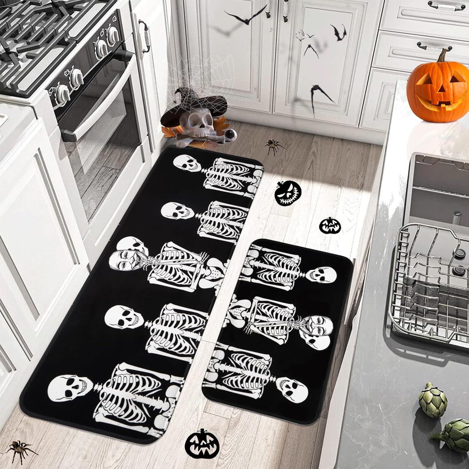 Domácí a zahradní rohožka s lebkou do kuchyně, restaurace, dvoudílná, dlouhý pás, vodoodpudivá, odolná proti nečistotám, oleji, savá rohožka, lze zaslat jménem..._voghion.com