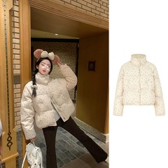 2025秋冬新款慵懒风碎花外套女立领加厚保暖棉服