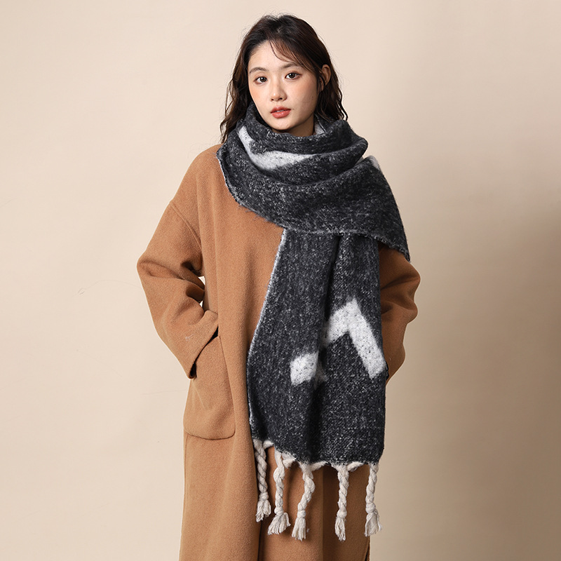 New Korean Women's Winter Grey Haircoat Thick Warm and Cold proof Couple's Shawl High End Scarf_voghion.com