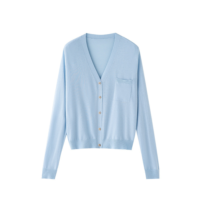 [Light and Soft] Silk Cashmere Blended V-Neck Long-Sleeved Pure Color Knitted Cardigan Top for Women 2026 Spring New Style Jacket
