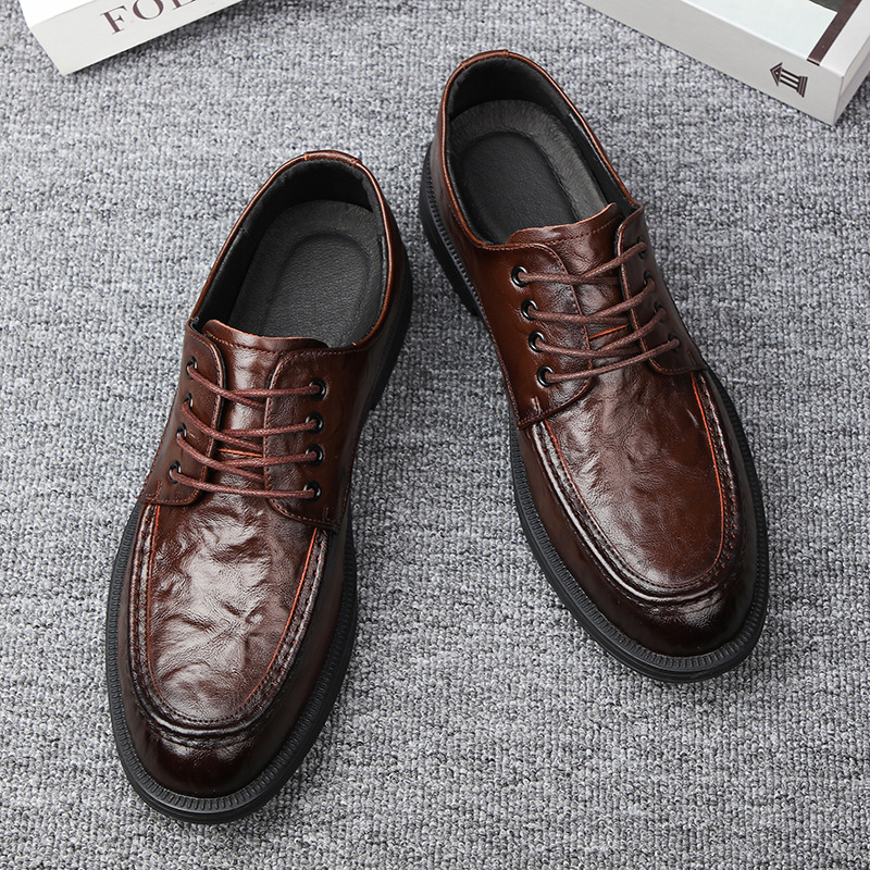 Primavera nuevos zapatos de cuero de negocios de los hombres zapatos de cuero genuino de los hombres transpirables casuales ropa formal papá zapatos de los hombres solos zapatos al por mayor image 4
