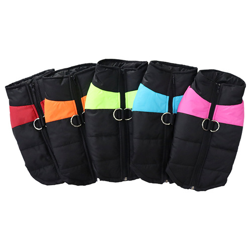 Pet dog winter warm thickened cold-proof ski suit, windproof vest, cotton-padded coat, traction jacket, down jacket.