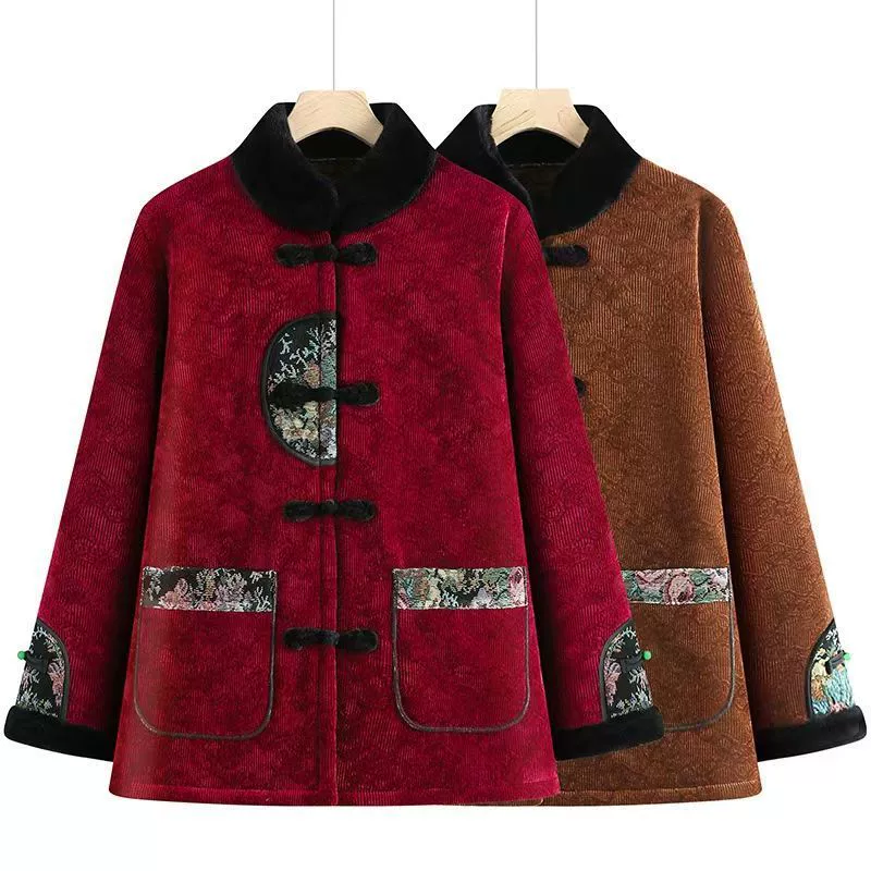 Женская зимняя одежда среднего и пожилого возраста плюс бархатная теплая хлопчатобумажная куртка мама газ хлопчатобумажная куртка новая бабушка толстая хлопчатобумажная одежда женщина