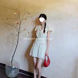 复古工艺条纹印花水果连衣裙女夏2026新款系带长裙图片色其他