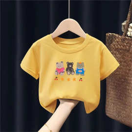 2033#男女童装短袖t恤儿童夏季上衣100%纯棉三只熊打底衫吸湿排汗