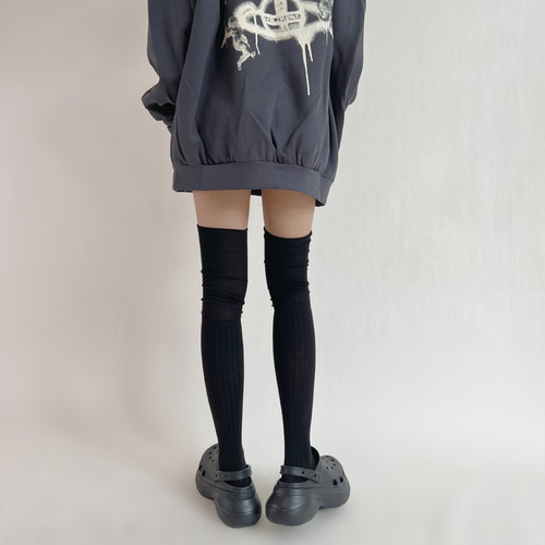 Autumn and winter new style gentle style solid color cotton soft pile socks vertical pattern splicing lazy over-the-knee high socks stockings women's socks