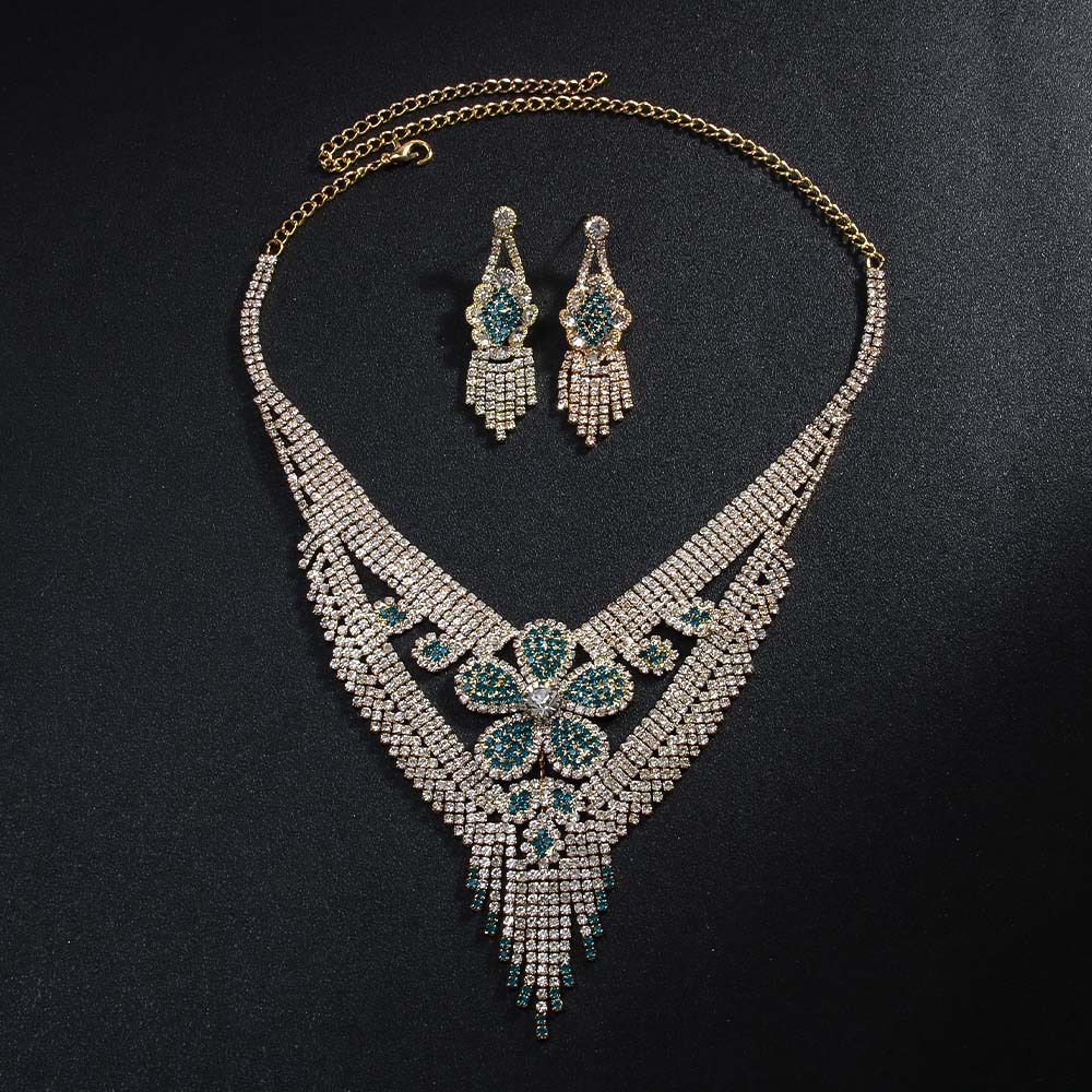 Europa y los Estados Unidos de nuevo flor fringe conjunto de joyería de alta sensación de diamante clavícula accesorios de boda conjunto de joyería