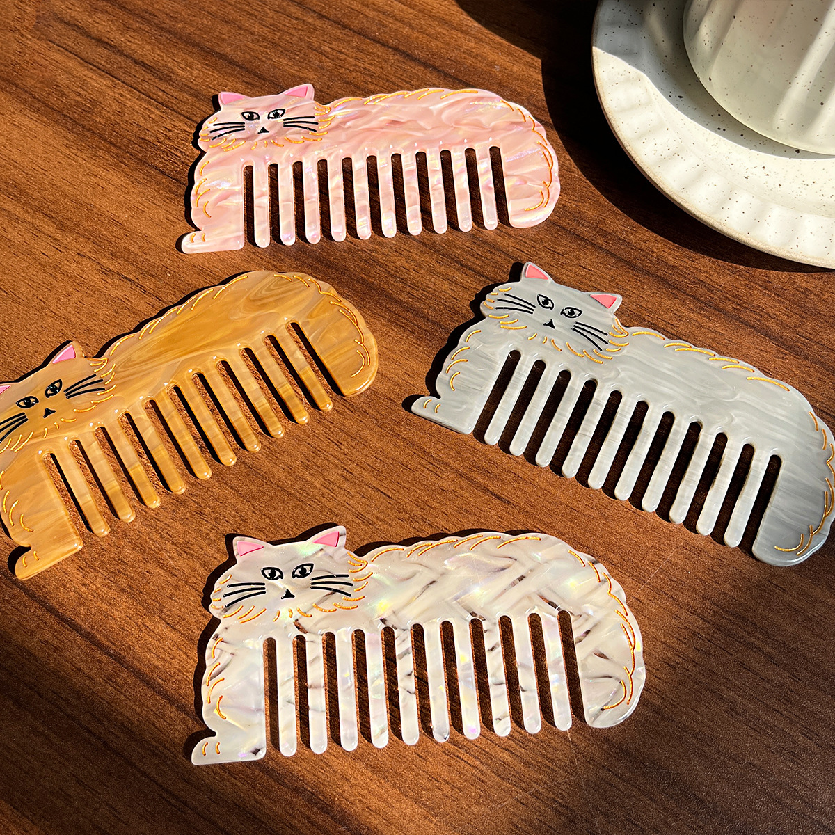 Acetato coreano de dientes anchos peinado retrógrado lindo gato peinado portátil lavable peinado antiestático