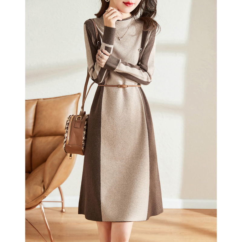 Japanese style light luxury casual elegant skirt for women 2023 Spring and Autumn new versatile waist slimming stretch knitted dress
