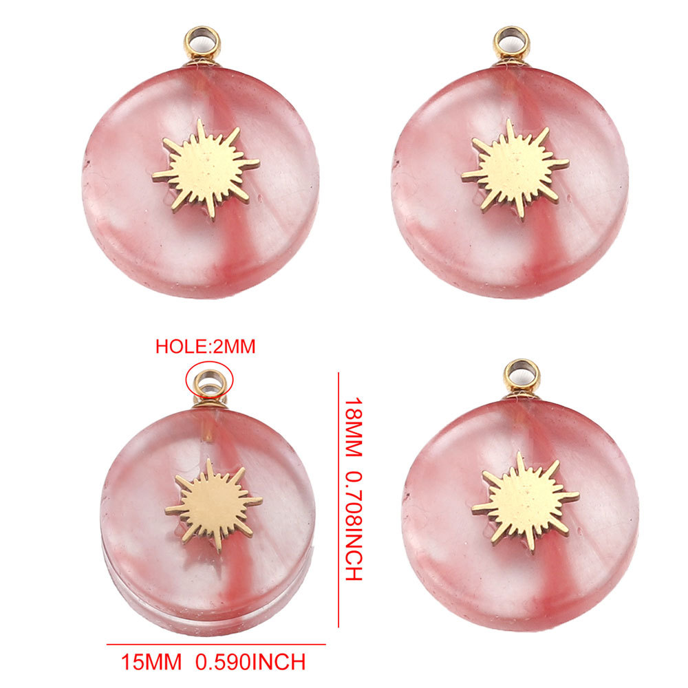 Europa y América Piedra Natural Rosa cristal turquesa Acero inoxidable titanio acero cuadrado pequeño colgante DIY joyería collar Accesorios