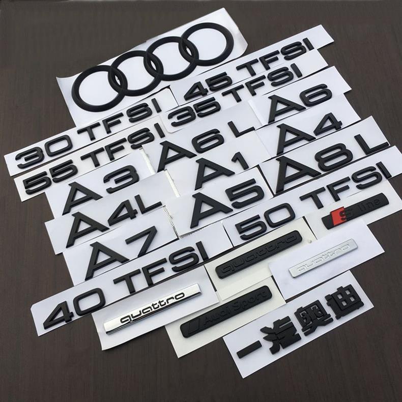 Audi black car emblem, A5 modified with four-ring lettering, four-wheel drive, 35TFSI engine, sporty body, and digital car emblem sticker