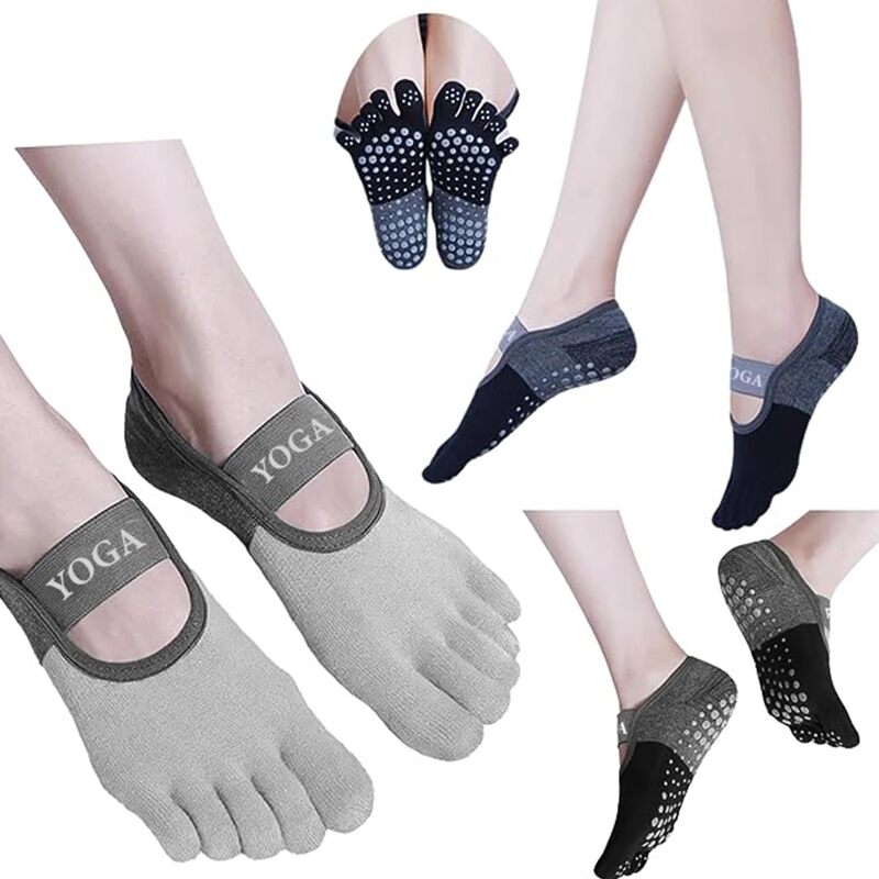 Women's Pilates Garter Belt Non-slip Handle Yoga Crew Socks Barre Dance Trampoline Barefoot Activity Slippers Socks