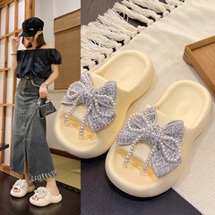Spring and Summer New Chanel Style Slippers for Outdoor Wear, Fashionable and Cute Butterfly Bow with Foot-melting Sensation, Breathable and Casual Slippers for Women, Trendy