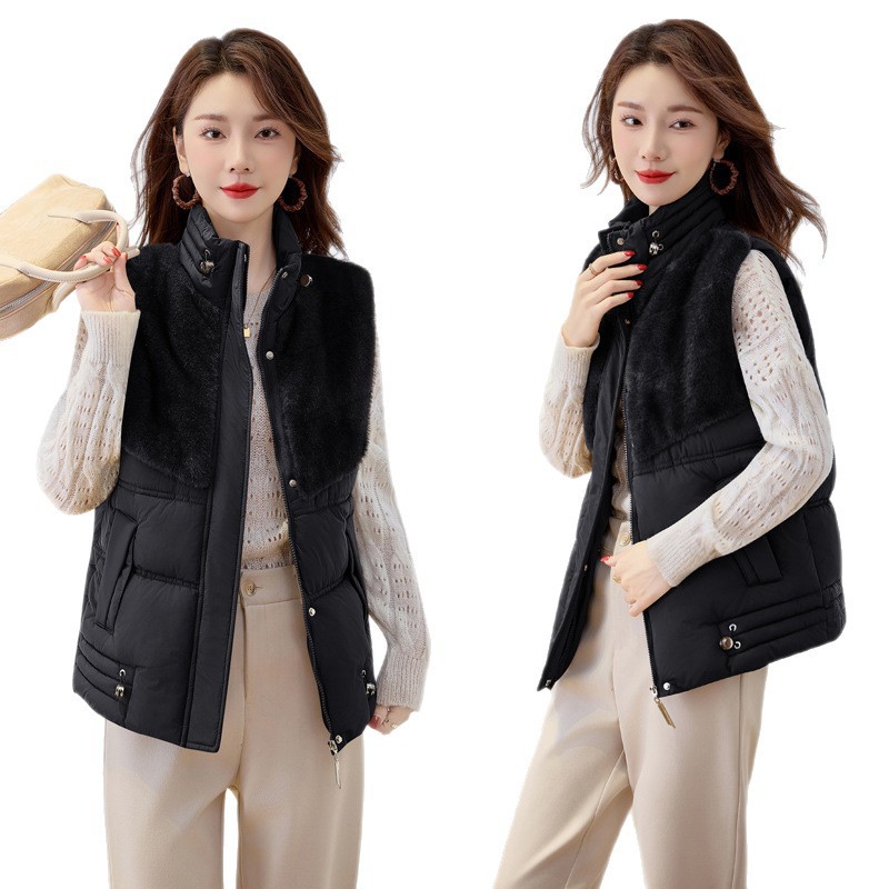 2025 otoño y invierno nuevo estilo retro de peluche empalme hombro de moda femenina chaqueta de invierno de algodón relajado casual