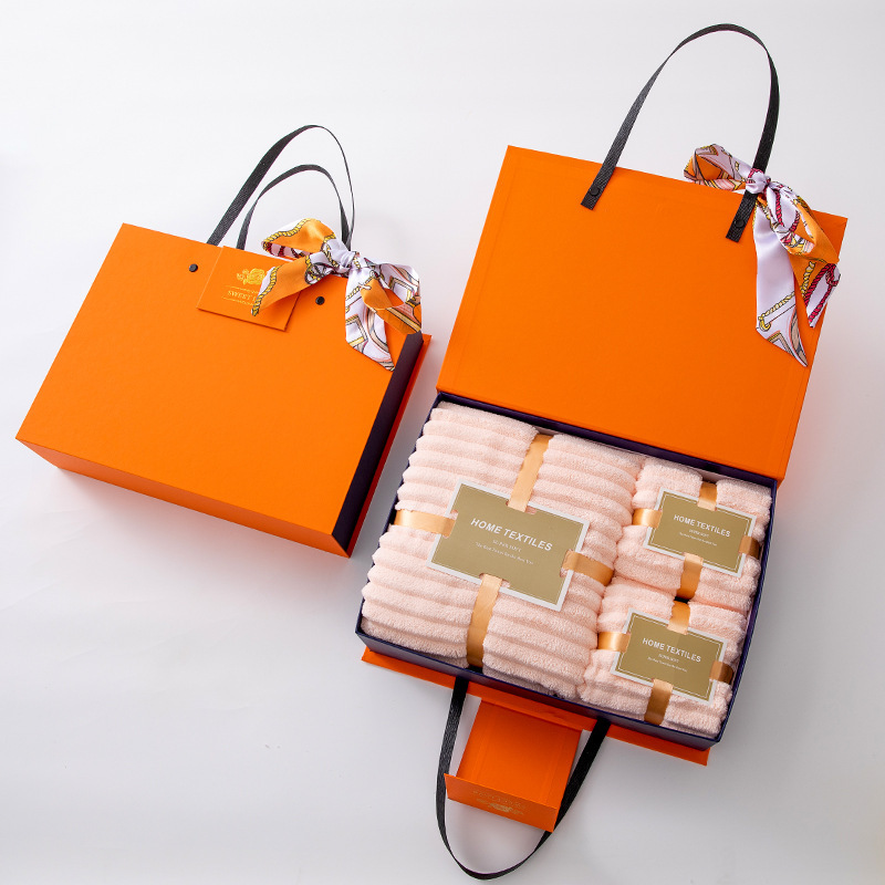 High-End Coral Velvet Towel and Bath Towel Gift Box Set, Three-Piece Set, Large Absorbent Gift Business Set