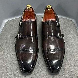 Guangzhou shoes男士高档牛皮手工经典孟克商务时尚正装工作鞋